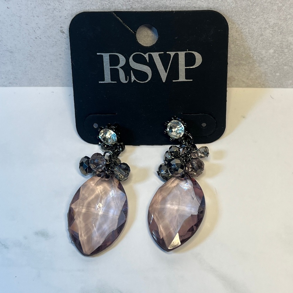 RSVP Mauve Crystal Dangle Earrings Goth Glam Dark Academia Victorian Revival
